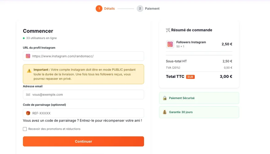 Proceso de compra de seguidores Instagram en Followers Lab