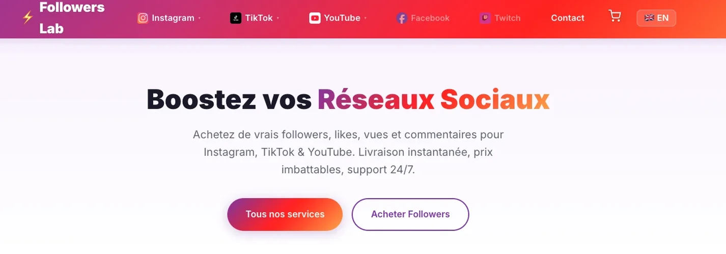 Pagina principal de Followers Lab para comprar seguidores Instagram
